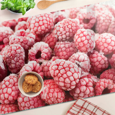 Schneidebrett Glas mit frischem Himbeermotiv