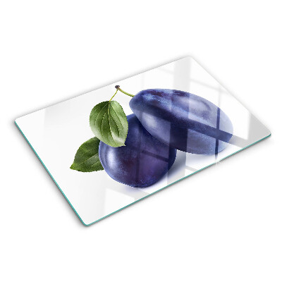 Schneidebrett mit Motiv von Pflaumen und Blättern