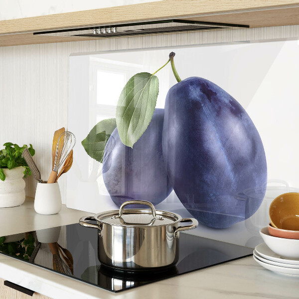 Schneidebrett mit Motiv von Pflaumen und Blättern