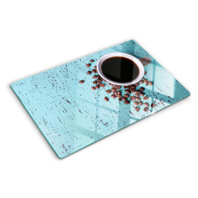 Schneidebrett glas Kaffee und Kaffeebohnen