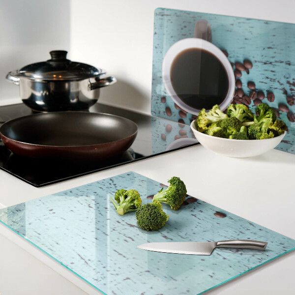 Schneidebrett Glas mit Kaffee- und Kaffeebohnen-Motiv