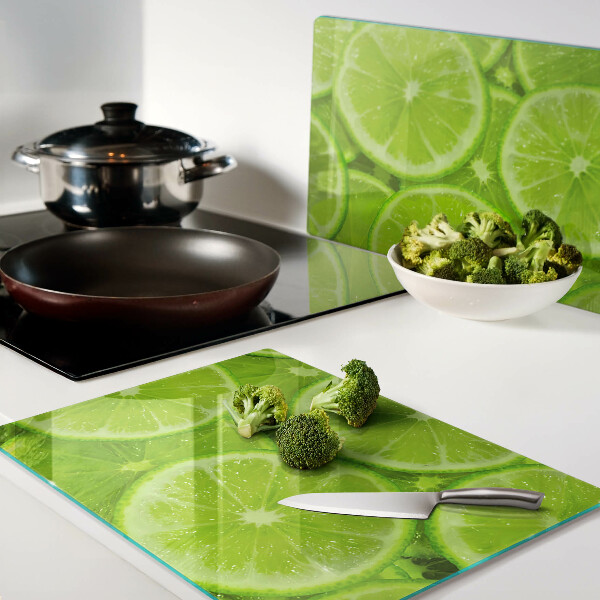 Schneidebrett Glas mit Motiv aus Limettenscheiben