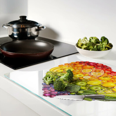 Schneidebrett mit Regenbogenfruchtherz-Motiv