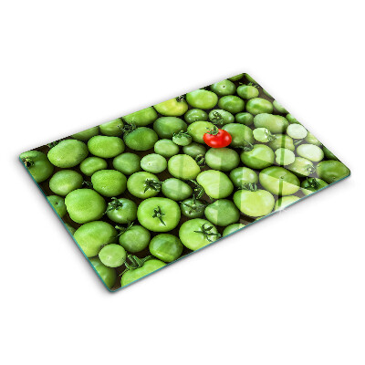 Schneidebrett Glas mit grünem Muster und rotem Akzent