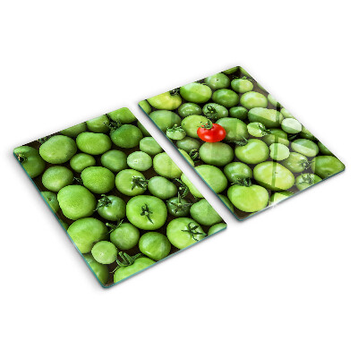 Schneidebrett Glas mit grünem Muster und rotem Akzent