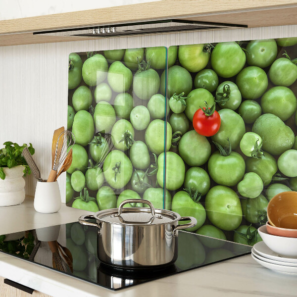 Schneidebrett Glas mit grünem Muster und rotem Akzent