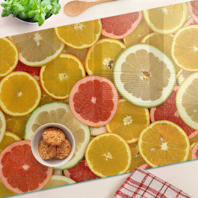 Schneidebrett Glas mit Motiv bunter Zitrusfrüchte