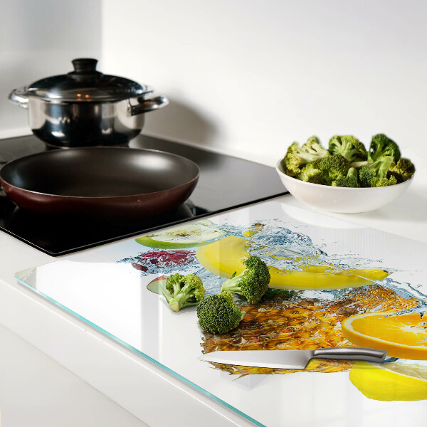 Schneidebrett mit Motiv von Früchten im Wasser