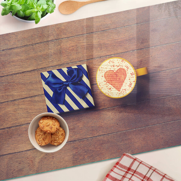 Schneidebrett Glas mit Geschenkmotiv: Herz auf einer Tasse