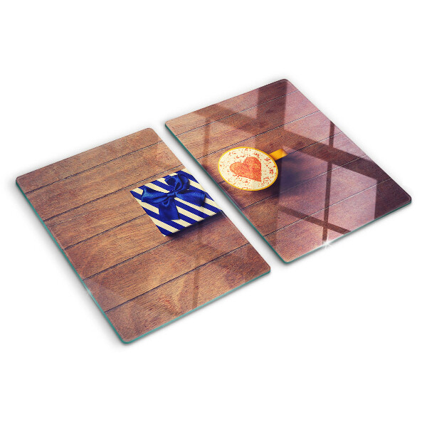 Schneidebrett Glas mit Geschenkmotiv: Herz auf einer Tasse