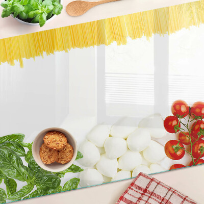 Glas Schneidebrett mit Pasta-Motiv mit Kräutern und Tomaten