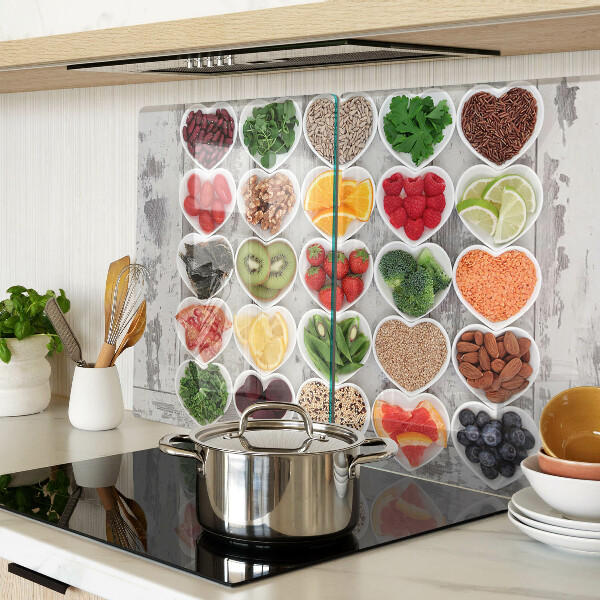 Schneidebrett glas Obst und Gemüse in Herzen