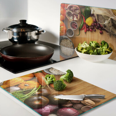 Glas schneidebrett Gemüse- und Obstmotiv