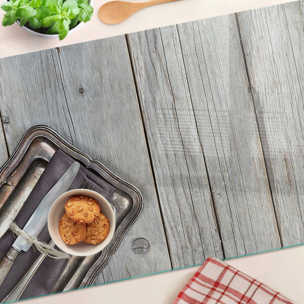 Glas schneidebrett Rustikales Besteck auf Holzgrund