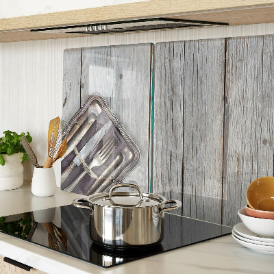 Glas schneidebrett Rustikales Besteck auf Holzgrund