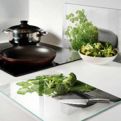 Glas schneidebrett Kräuter in Töpfen