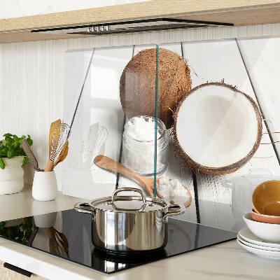 Schneidebrett Kokosnuss und Kokosnussprodukte