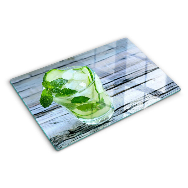 Glas schneidebrett mit Cocktail-Motiv und Minzdesign