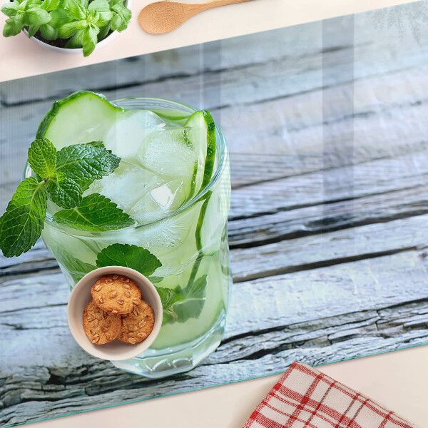 Glas schneidebrett mit Cocktail-Motiv und Minzdesign