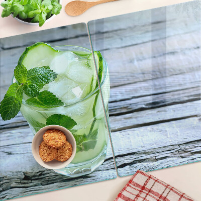 Glas schneidebrett mit Cocktail-Motiv und Minzdesign