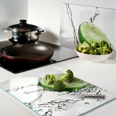 Schneidebrett Glas mit Motiv von Zitronen im Wasser