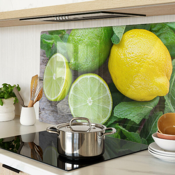 Schneidebrett glas Zitronen und Limetten mit Minze