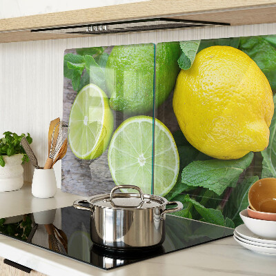 Schneidebrett glas Zitronen und Limetten mit Minze