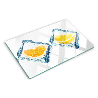 Glas schneidebrett Früchte im Eis