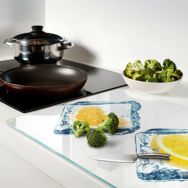 Glas schneidebrett Früchte im Eis