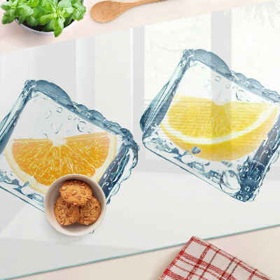 Glas-Schneidebrett mit Motiv „Früchte im Eis“