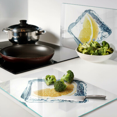 Glas schneidebrett Früchte im Eis