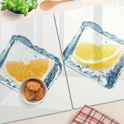 Glas-Schneidebrett mit Motiv „Früchte im Eis“