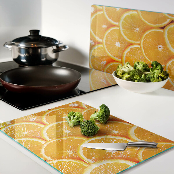 Schneidebrett Glas mit Orangenscheiben-Motiv