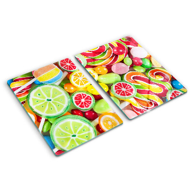 Glas schneidebrett Süßigkeiten und Früchte