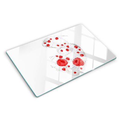 Schneidebrett mit Motiv aus Himbeerblasen in Wasser