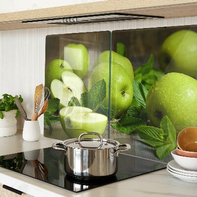 Schneidebrett Glas mit Motiv grüner Äpfel und Minze