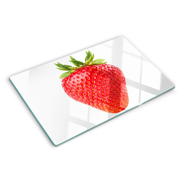 Glas-Schneidebrett mit Motiv aus Erdbeeren auf weißem Hintergrund