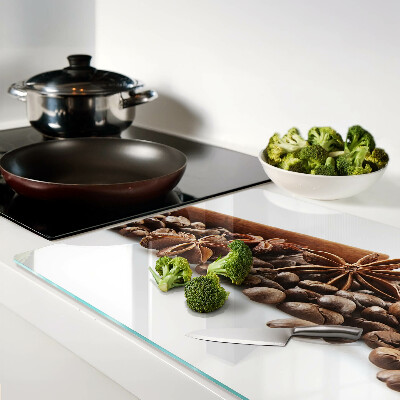 Schneidebrett glas Kaffee und Gewürze