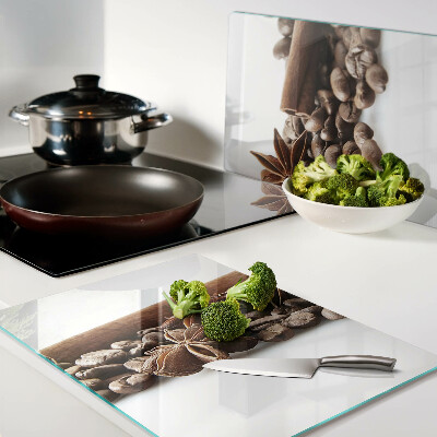 Schneidebrett glas Kaffee und Gewürze