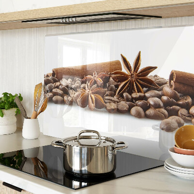 Glas schneidebrett mit Motiv aus Gewürzen und Kaffeebohnen