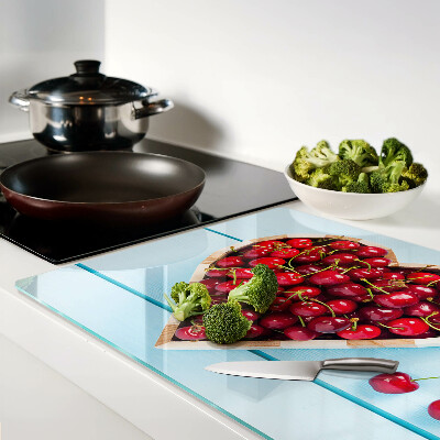 Schneidebrett Glas mit Motiv 'Kirschen im Herzen'