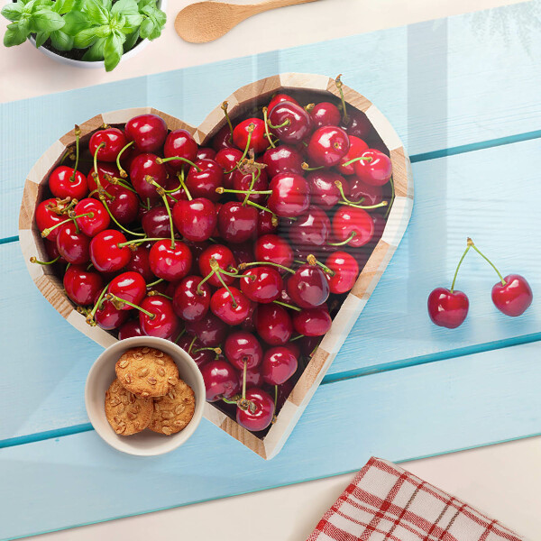 Schneidebrett Glas mit Motiv 'Kirschen im Herzen'