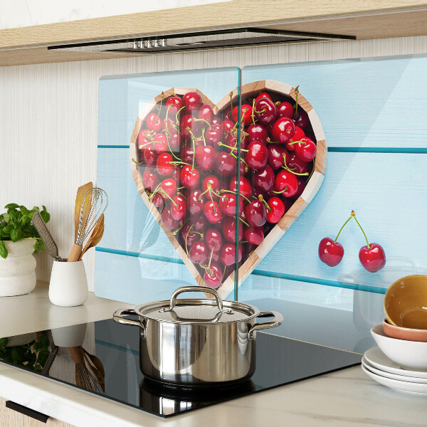 Schneidebrett Glas mit Motiv 'Kirschen im Herzen'