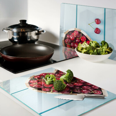 Schneidebrett glas Kirschen im Herzen