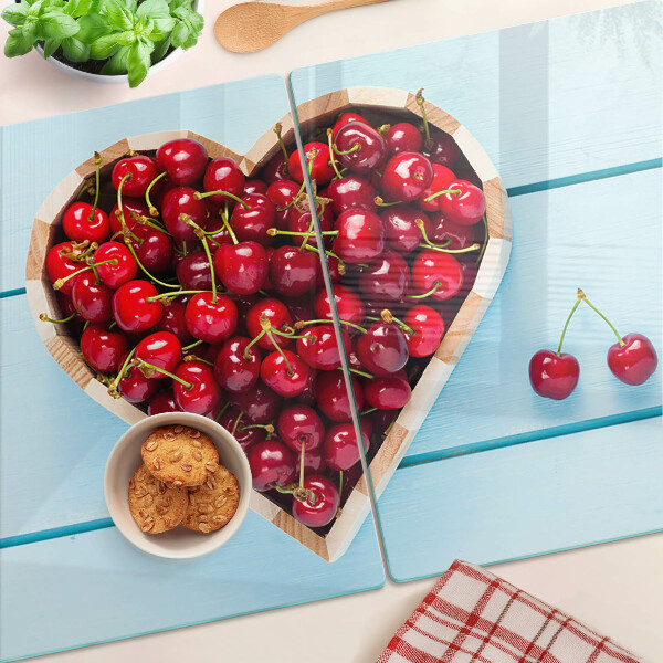 Schneidebrett Glas mit Motiv 'Kirschen im Herzen'