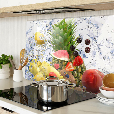 Schneidebrett Glas mit Motiv von Früchten im Wasser