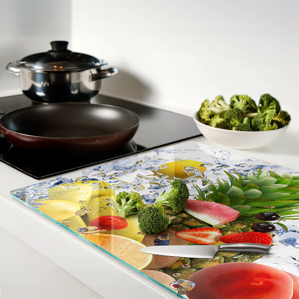 Schneidebrett Glas mit Motiv von Früchten im Wasser