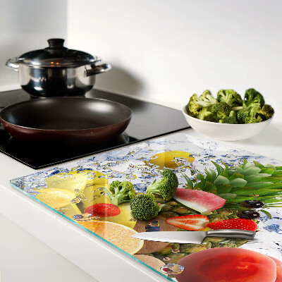 Schneidebrett Glas mit Motiv von Früchten im Wasser