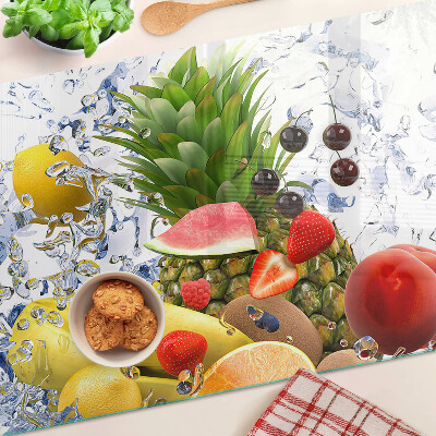 Schneidebrett Glas mit Motiv von Früchten im Wasser