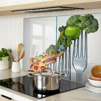 Glas schneidebrett Essen auf einer Gabel